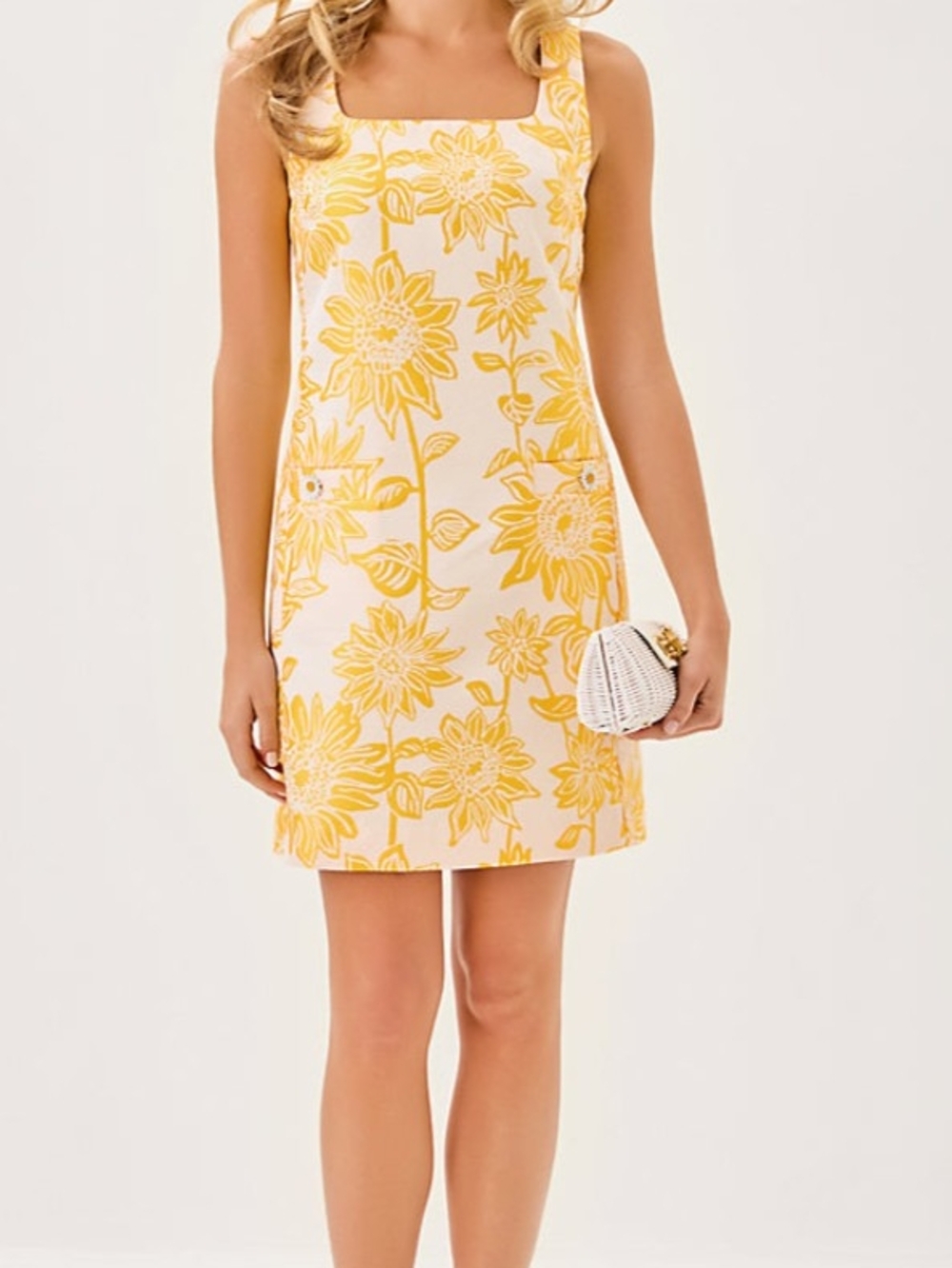 NWOT Lilly Pulitzer Yellow Floral Square-Neck Mini Dress